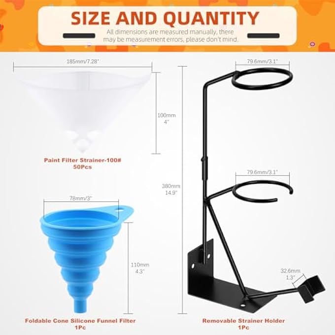 Tanstic 52PCS GRAVITY FEED GUN HOLDER STAND WITH SILICONE FUNNEL AND PAINT STRAINERS KIT, GRAVITY FEED PAINT SPRAY GUN HOLDER STAND WITH STRAINER HOLDER, WALL OR BENCH MOUNT - Image 2